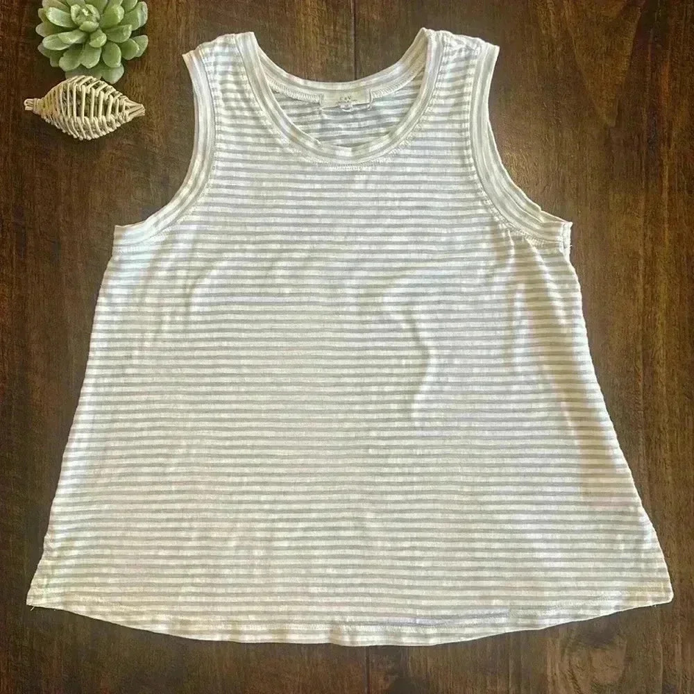 CV Chelsea & Violet | Tan & White Striped Lightweight Jersey Knit Tank Top